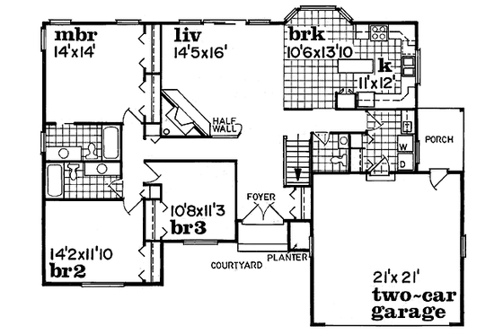 Floor Plan - Main Floor for Ranch House Plan #47-208 - 3 bed, 2.5 bath