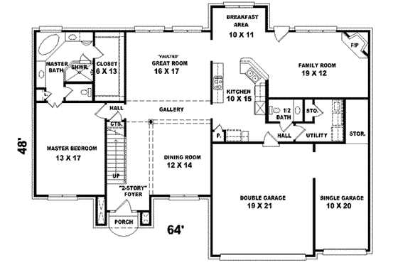 Floor Plan - Main Floor for Traditional House Plan #81-541 - 4 bed, 3.5 bath