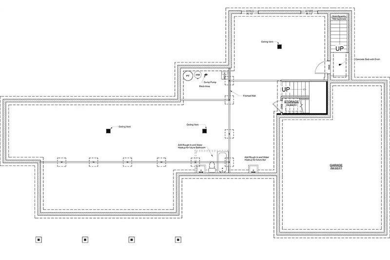 House Blueprint - Floor Plan - Lower Floor for Ranch House Plan #1116-42 - 3 bed, 2.5 bath