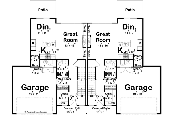 Floor Plan - Main Floor for Farmhouse House Plan #455-750 - 3 bed, 2.5 bath