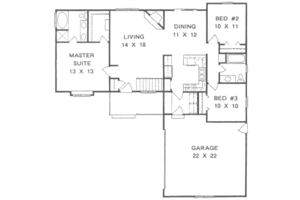 Floor Plan - Main Floor for Ranch House Plan #58-128 - 3 bed, 2 bath
