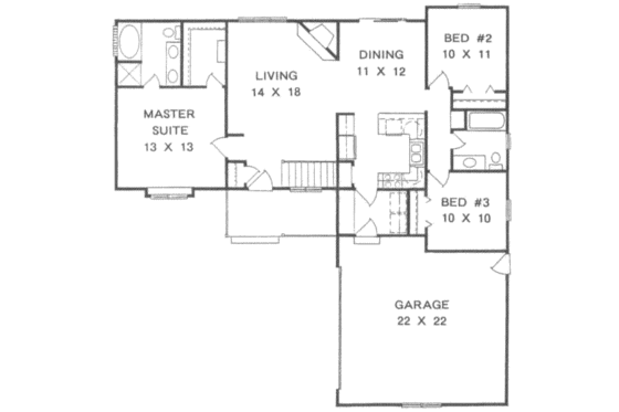 Floor Plan - Main Floor for Ranch House Plan #58-128 - 3 bed, 2 bath
