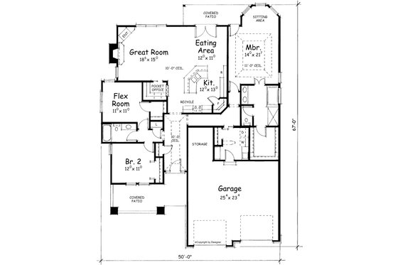 Floor Plan - Main Floor for Bungalow House Plan #20-1610 - 3 bed, 2 bath