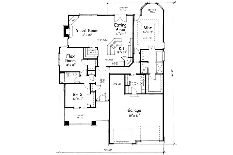 Architectural House Design - Floor Plan - Main Floor for Bungalow House Plan #20-1610 - 3 bed, 2 bath
