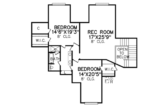 Floor Plan - Upper Floor for European House Plan #65-489 - 4 bed, 4 bath