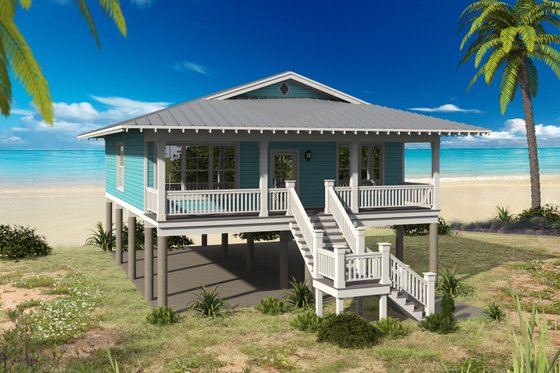 Beach Exterior - Front Elevation Plan #932-105