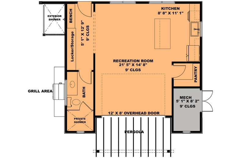 Home Plan - Floor Plan - Main Floor for Modern House Plan #1111-32, 1 bath