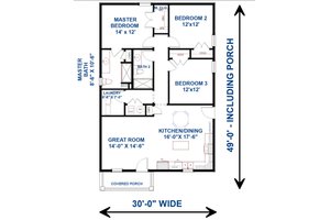 Floor Plan - Main Floor for Traditional House Plan #44-230 - 3 bed, 2 bath
