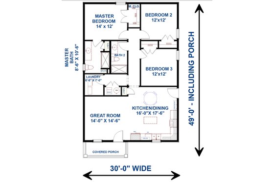 Floor Plan - Main Floor for Traditional House Plan #44-230 - 3 bed, 2 bath