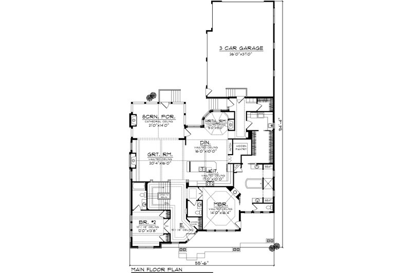 Home Plan - Floor Plan - Main Floor for Craftsman House Plan #70-1040 - 2 bed, 2.5 bath