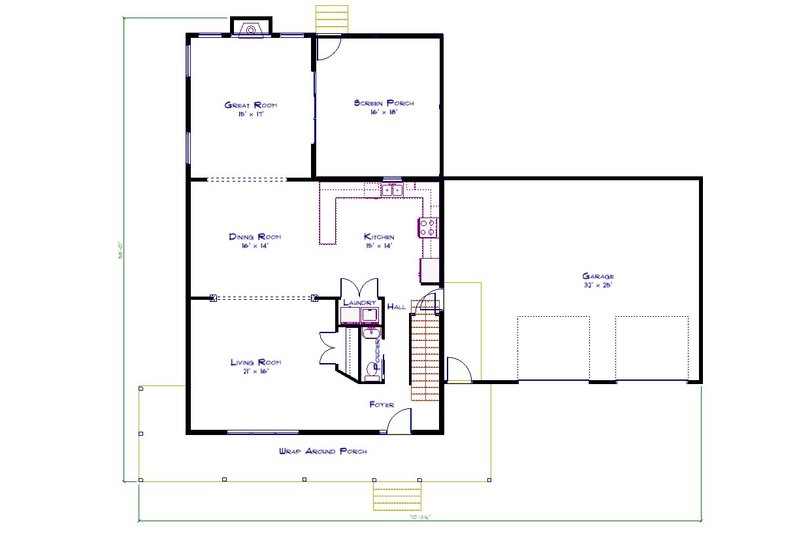 House Blueprint - Floor Plan - Main Floor for Farmhouse House Plan #1115-2 - 3 bed, 2.5 bath