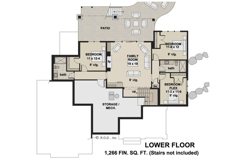 House Design - Floor Plan - Lower Floor for Farmhouse House Plan #51-1449 - 4 bed, 4 bath