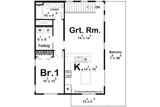 Floor Plan - Upper Floor for Modern House Plan #455-336 - 1 bed, 1.5 bath