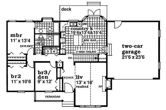 Floor Plan - Main Floor for Ranch House Plan #47-330 - 3 bed, 2 bath