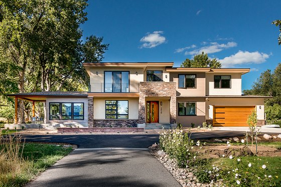 Exterior - Front Elevation 3 for Contemporary House Plan #1042-19 - 4 bed, 3.5 bath