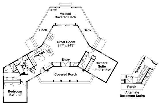 Floor Plan - Main Floor for Ranch House Plan #124-205 - 3 bed, 2 bath
