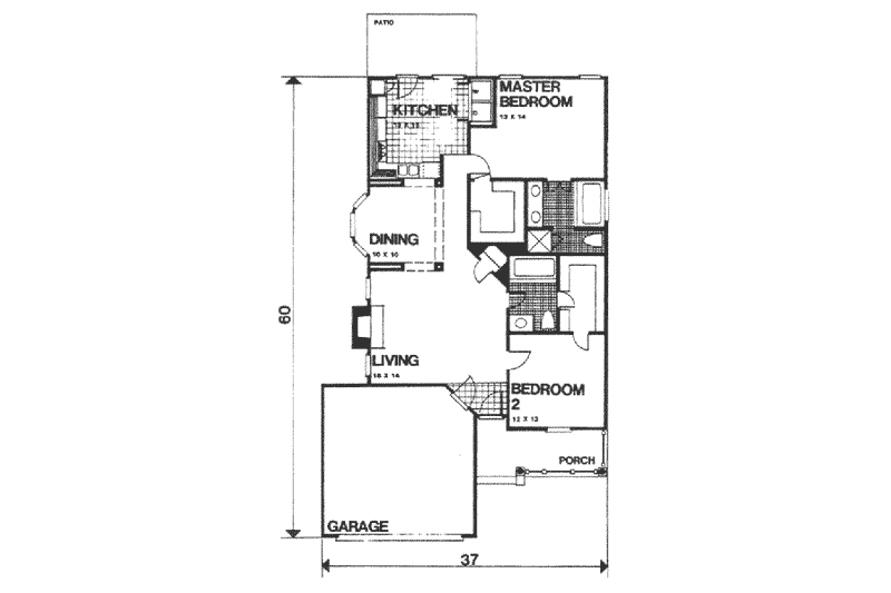 House Design - Floor Plan - Main Floor for Craftsman House Plan #30-132 - 2 bed, 2 bath