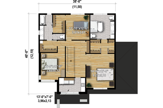 Floor Plan - Upper Floor for Contemporary House Plan #25-4907 - 3 bed, 2.5 bath