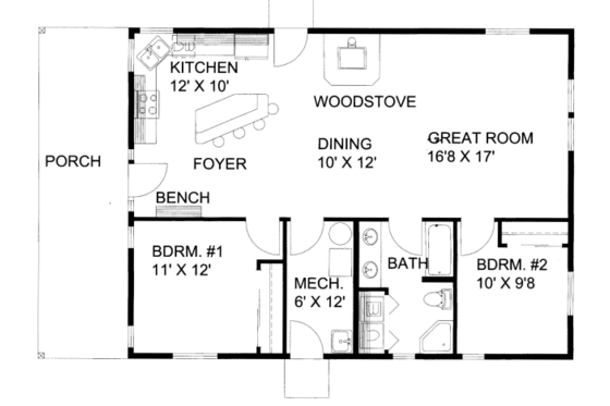 Floor Plan - Main Floor for Cabin House Plan #117-790 - 2 bed, 1 bath