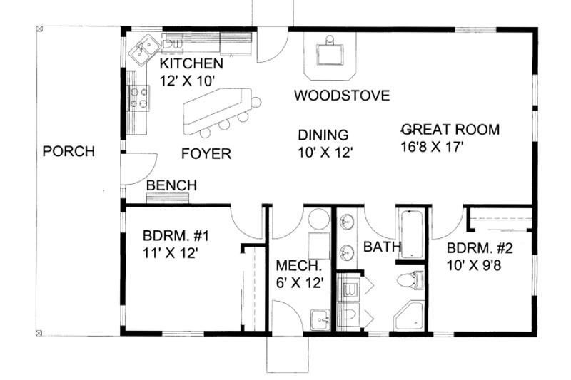Home Plan - Floor Plan - Main Floor for Cabin House Plan #117-790 - 2 bed, 1 bath