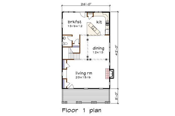 Floor Plan - Main Floor for Farmhouse House Plan #79-263 - 3 bed, 2.5 bath
