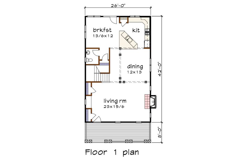 Dream House Plan - Floor Plan - Main Floor for Farmhouse House Plan #79-263 - 3 bed, 2.5 bath