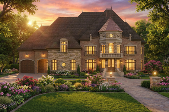 Exterior - Front Elevation 6 for European House Plan #119-197 - 5 bed, 5 bath