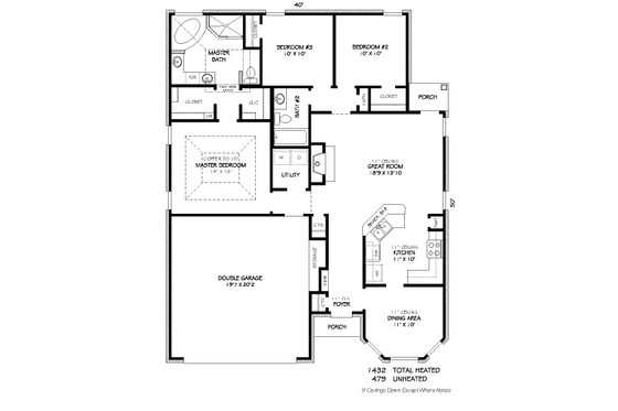 Floor Plan - Main Floor for Traditional House Plan #424-166 - 3 bed, 2 bath