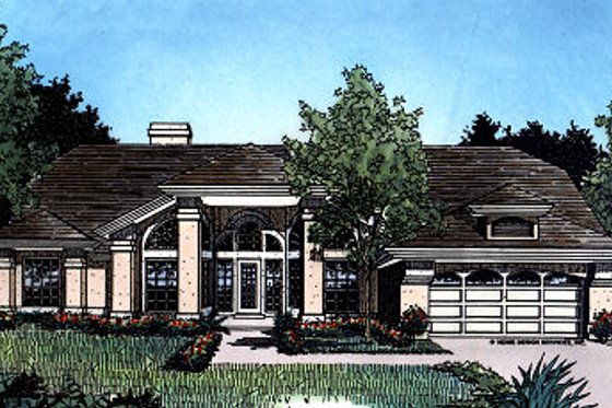 Exterior - Front Elevation for Mediterranean House Plan #417-185 - 4 bed, 2 bath