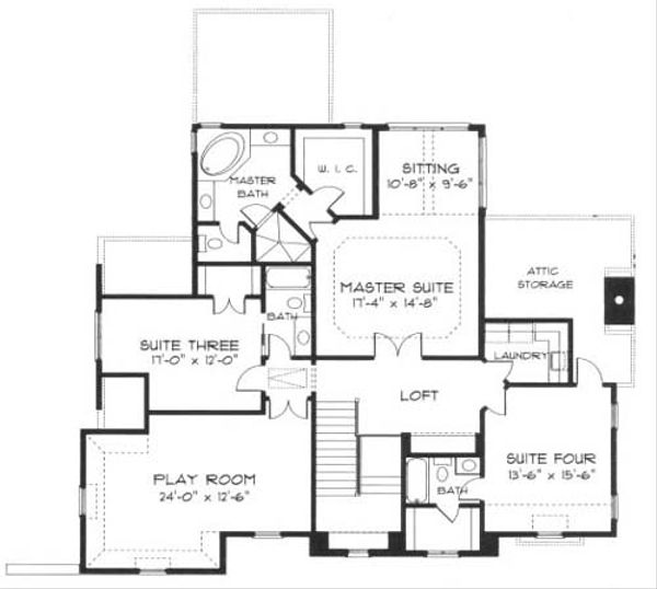 House Blueprint - European Floor Plan - Upper Floor Plan #413-108