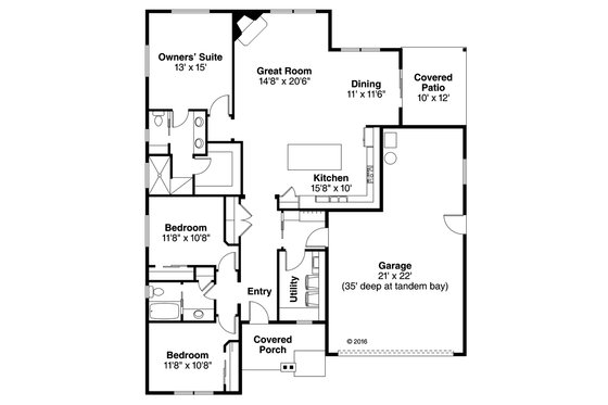 Floor Plan - Main Floor for Craftsman House Plan #124-1030 - 3 bed, 2 bath