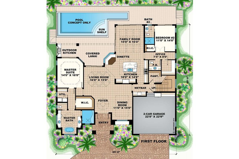 House Blueprint - Floor Plan - Main Floor for Mediterranean House Plan #27-552 - 4 bed, 3.5 bath