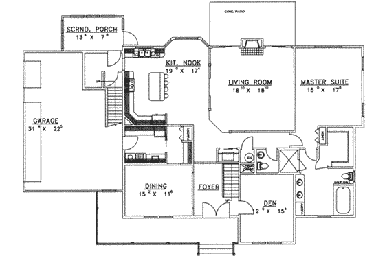Floor Plan - Main Floor for Country House Plan #117-232 - 3 bed, 3 bath