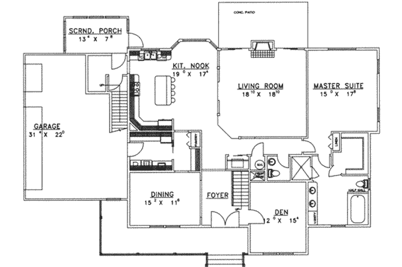 Home Plan - Floor Plan - Main Floor for Country House Plan #117-232 - 3 bed, 3 bath