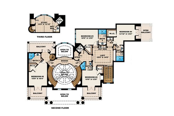 Floor Plan - Upper Floor for Southern House Plan #27-534 - 5 bed, 6 bath