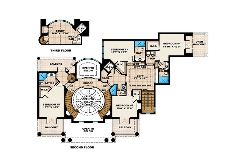 House Blueprint - Floor Plan - Upper Floor for Southern House Plan #27-534 - 5 bed, 6 bath