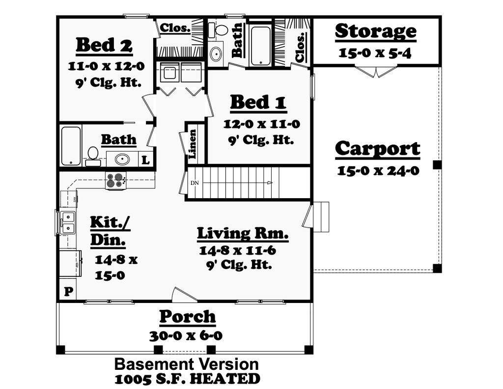 Country Style House Plan - 2 Beds 2 Baths 900 Sq/Ft Plan #430-3 - Houseplans .Com
