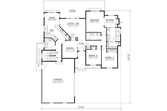 Floor Plan - Main Floor for Cottage House Plan #105-201 - 4 bed, 3 bath