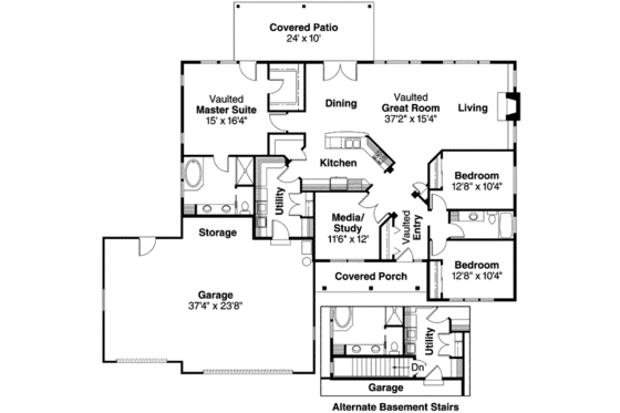 Floor Plan - Main Floor for Traditional House Plan #124-424 - 3 bed, 2 bath