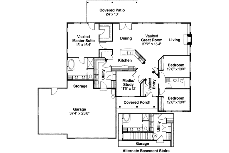 Home Plan - Floor Plan - Main Floor for Traditional House Plan #124-424 - 3 bed, 2 bath