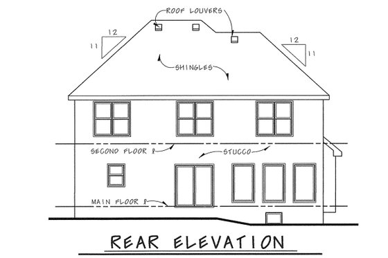 Exterior - Rear Elevation for European House Plan #20-2140 - 4 bed, 2.5 bath