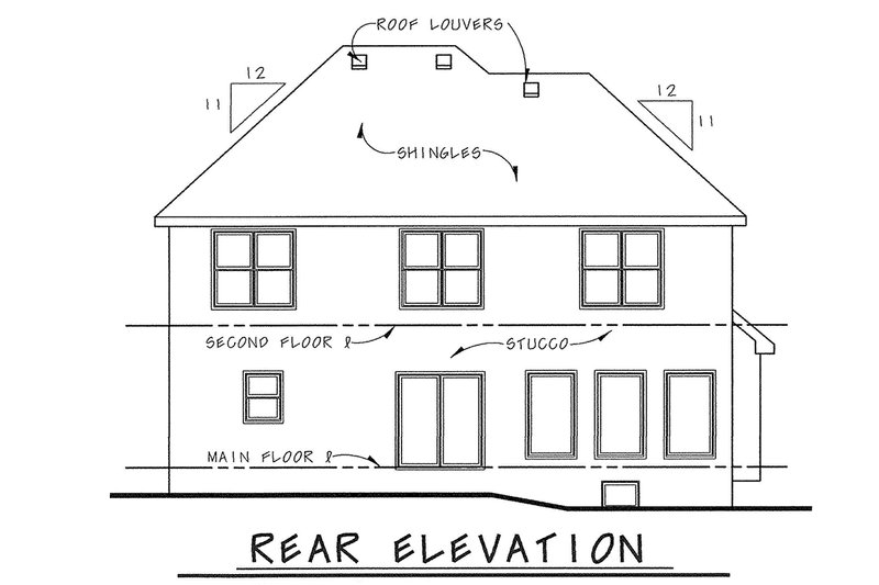 Home Plan - Exterior - Rear Elevation for European House Plan #20-2140 - 4 bed, 2.5 bath