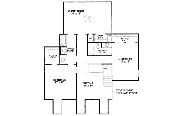 Floor Plan - Upper Floor for Country House Plan #14-224 - 4 bed, 3.5 bath
