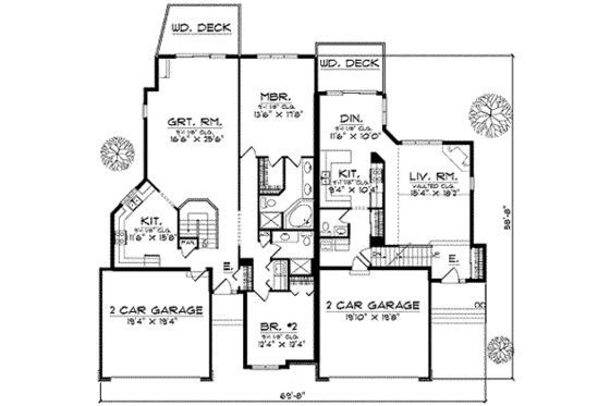 Floor Plan - Main Floor for Traditional House Plan #70-654 - 2 bed, 2 bath
