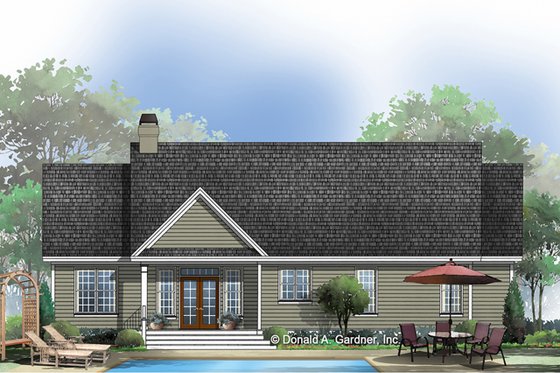 Exterior - Rear Elevation for Traditional House Plan #929-57 - 3 bed, 2 bath