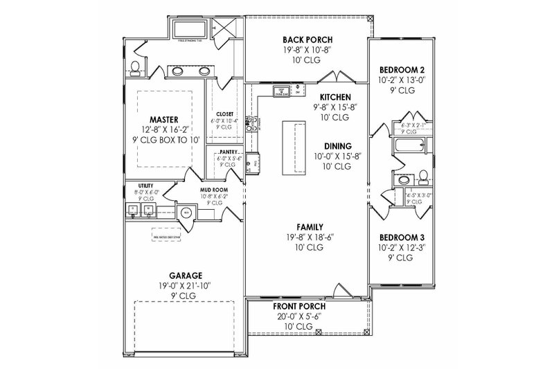 Architectural House Design - Floor Plan - Main Floor for Country House Plan #1096-113 - 3 bed, 2 bath