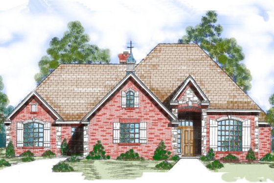 Exterior - Front Elevation for European House Plan #52-225 - 3 bed, 3 bath