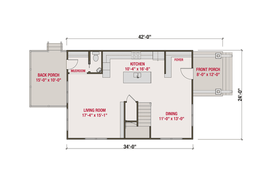 Floor Plan - Main Floor for Craftsman House Plan #461-56 - 3 bed, 2.5 bath