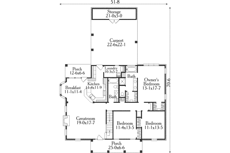 Dream House Plan - Floor Plan - Main Floor for Southern House Plan #406-239 - 3 bed, 2 bath