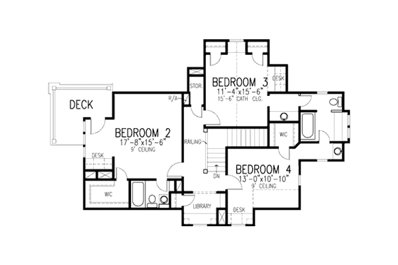 Home Plan - Floor Plan - Upper Floor for Cottage House Plan #410-186 - 4 bed, 3.5 bath